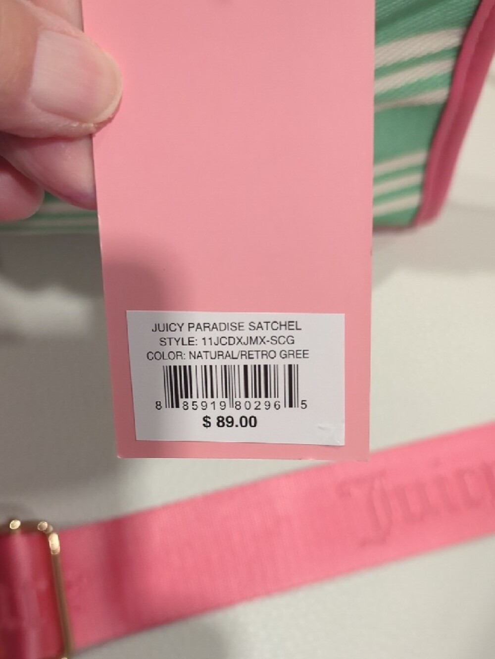 Juicy Couture Pink & Mint Striped Crossbody Satchel - Picture 10 of 10